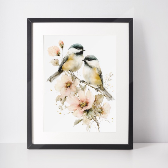 Watercolor Chickadee Bird Portrait Wall Art Print, Unframed - Charming Nature - Picture 3 of 7